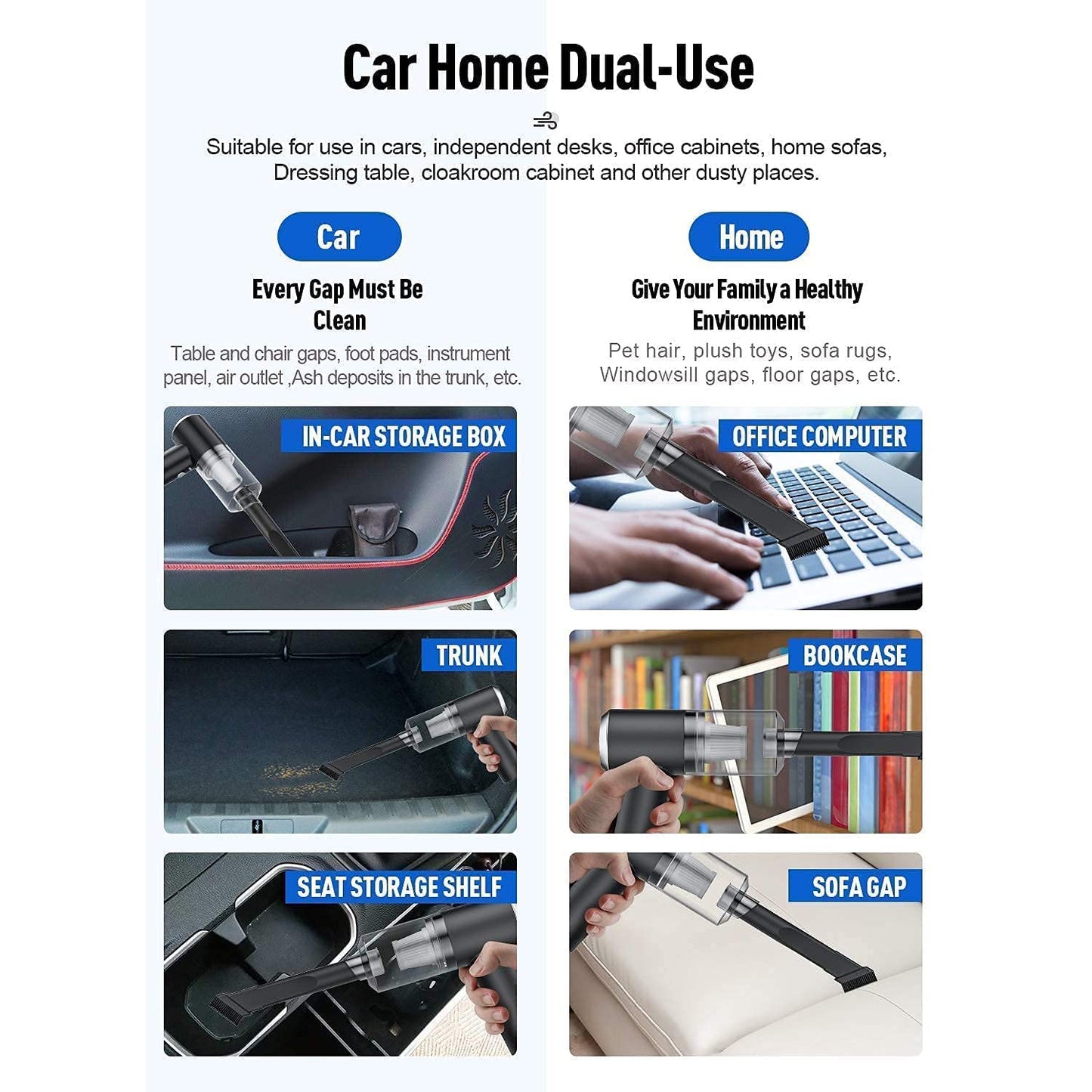 2 In 1 Car Vacuum Cleaner 120w High-power Handheld Wireless Vacuum Cleaner Home Car Dual-use Portable Usb Rechargeable